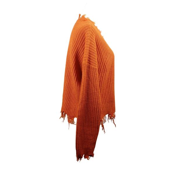 Full Circle Trends Distressed Sweater Womens XL Burnt Orange Boho Grunge Cropped - Picture 3 of 11